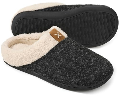 ULTRAIDEAS Zapatillas de Casa para Hombres de Espuma Viscoelástica con Forro de Felpa, sin Cordones, con Suela de Goma Antideslizante para Interiores y Exteriores, Gris, 46/47 EU