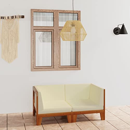 MOONAIRY 2-Sitzer-Sofa mit Cremeweißen Kissen, Bodensofa, Chaiselongue, Kleines Sofa, Couch, Cauchsofa, Relaxsofa, Sofas & Couches, Wohnzimmer Sofa, für Jugendzimmer, Akazie Massivholz
