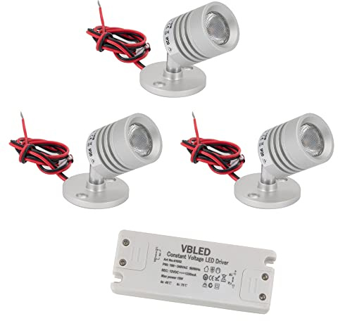VBLED© 3er SET Mini LED Aufbaustrahler 12VDC 3W ESKINAR schwenkbare Deckenleuchte Deckenstrahler Deckenspot Warmweiß mit LED Trafo