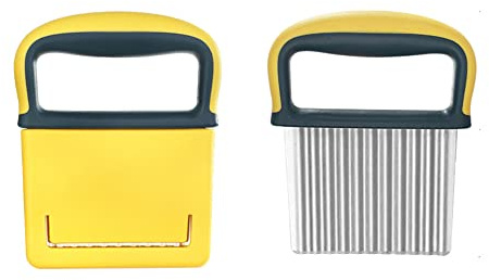 FUYTERY Crinkle Cutter Edelstahl Serrator Wave Wolf Tooth Pommes Hackmesser (Gelb)