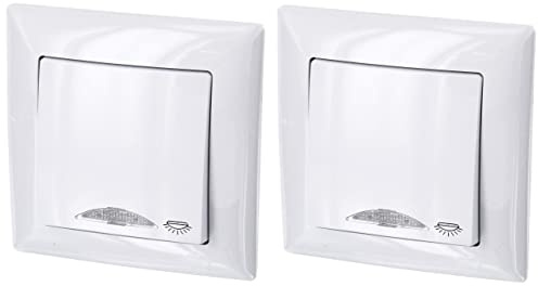 Pack de 2 pulsadores empotrados, símbolo de luz LED, abrazadera de enchufe, todo en uno, serie G1 blanco puro