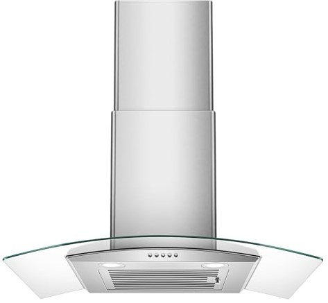 Range Hood 30 Inch, Tieasy Wall Mount Kitchen Hood with Ducted/Ductless Convertible Duct, Stainless Steel Chimney and Baffle Filter, 3-Speed Push Button, LED Lights