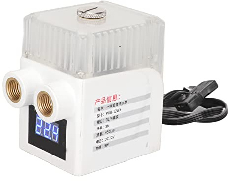 CCYLEZ Wasserkühlungspumpe Transparent, DIY PC Kühlerpumpe, Ultraleise, 12V, G1/4 Gewinde, 4-Pin Anschluss, 450 L/h, Temperaturanzeige, Weiß