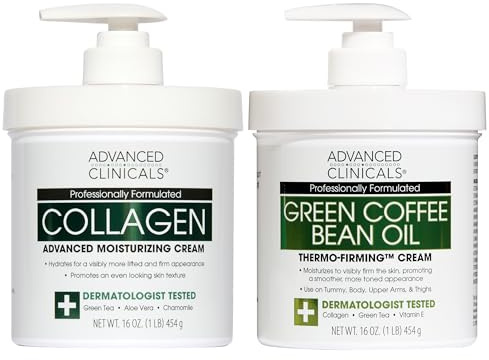 Advanced Clinicals Unscented Collagen Body Cream & Face Moisturizer + Green Coffee Bean Oil Thermo - Firming Body Cream For Women & Men Helps Reduce Appearance Of Cellulite Prone Skin & Dry Skin, 2pc