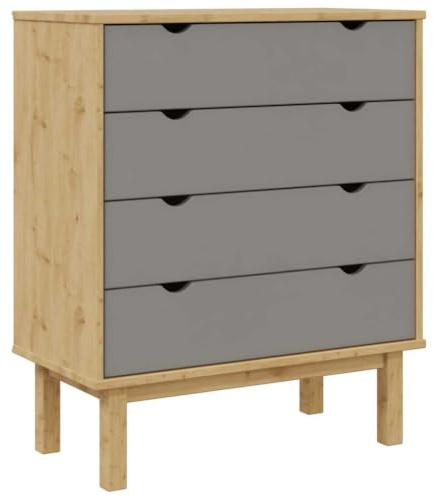 vidaXL Schubladenschrank Schubladenkommode Kommode Aufbewahrungsschrank Beistellschrank Sideboard Schrank Braun Grau 76,5x39,5x90cm Massivholz Kiefer