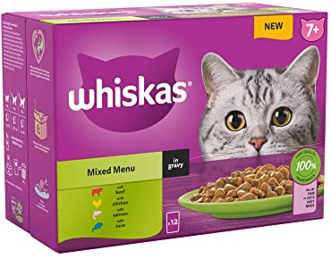 whiskas 7+ Mixed Menu Senior Wet Cat Food Pouches in Gravy 12 x 85g