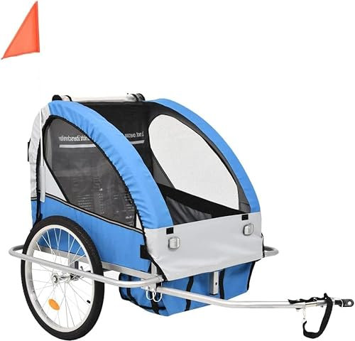 HACSYP Fahrrad-Kindertrageanhänger, Fahrradanhänger, Outdoor-Sportradzubehör, 2-in-1-Kinderwagen, Dunkelblau und Grau