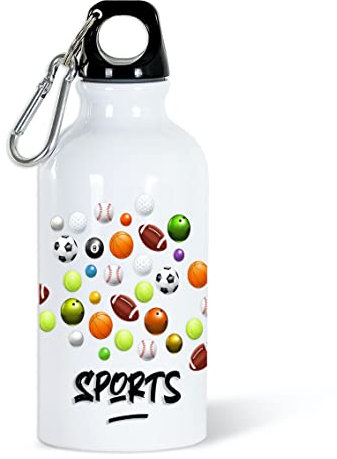Gourde Sports Multiples 400ml Bouteille d’Eau Aluminium Sport Réutilisable Ecologique avec Mousqueton. Idée Cadeau Original Humour Homme Femme Enfant Ami Utile Voyage Collègue Anniversaire Noël