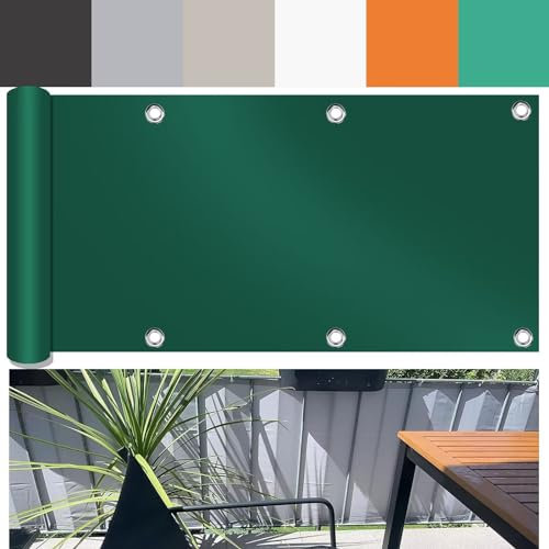 Ufamiluk balkonumrandung 60x500cm mit ösen Fuer den Balkon Kunststoff 100% Privatsphäre Windschutz Balkon für Balkon Garten Terrassen die Seite Grün 60 cm hoch