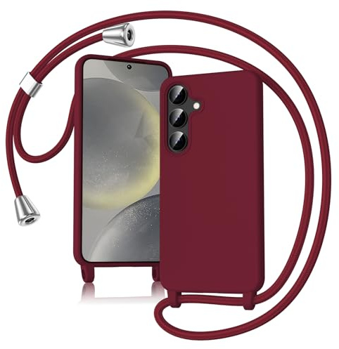 Keteen Handyband Hülle für Samsung Galaxy S24 Handyhülle mit Band Slim Silikon Galaxy S24 hülle mit Abnehmbar Kordel Stossfest Cover zum Umhängen Necklace Handyhülle für Samsung Galaxy S24-Rot