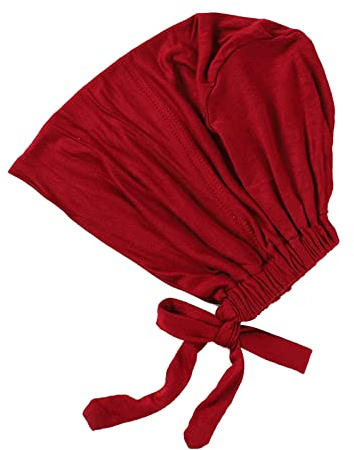 Damen Undercap Hijab Unterschal Hijab, Islamische Muslimische Unterschal Hijab Cap mit Tie Back Closure Solid Color Unter Schal Hijab Mütze Turban Kopfbedeckung Chemo Kopftuch Schlafmütze Rot