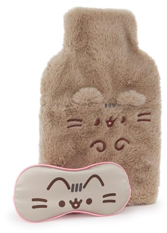 Pusheen Womens bouillotte et masque pour les yeux | Dames & filles marron fourrure coussin chauffant & Satin vêtements de nuit couverture des yeux cadeau bundle