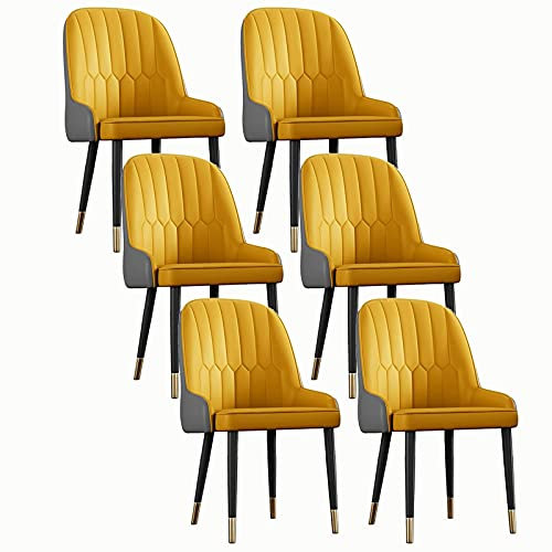 Küchen-Esszimmerstuhl, 6er-Set, Kunstleder, Freizeit, Moderne Polstersessel, Wannenstühle mit bequemem, gepolstertem Sitz und Metallbeinen, Heimrestaurantstühle (Farbe: Gelb+).