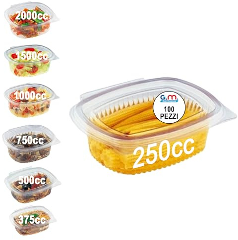 GM 100 Contenitori Ermetici Per Alimenti Ovali 250cc - Contenitori Per Alimenti Trasparenti - Contenitore Ermetico Per Alimenti Con Coperchio - Contenitore Pranzo In PET MONOUSO - Made In Italy