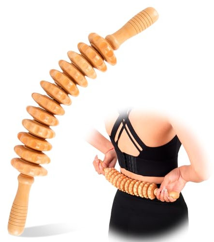 TaoTazon Faszienrolle Holz, Premium Faszienstab mit Griff, Massageroller für Körperformung, Anti Cellulite, Massageholz für Rücken, Nacken, Beine, Rücken