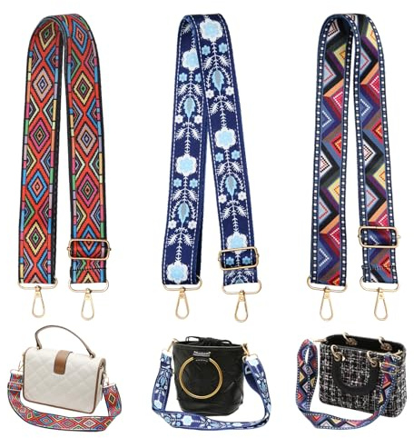POXIAOER Taschengurt, taschengurte zum wechseln 3 Stück schulterriemen für taschen 4cm/1.5in breit taschenriemen Boho (Rot & grün & blau)