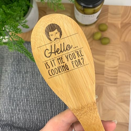 eBuyGB Engraved Hello, is It Me You're Cooking for? Wooden Spoon - Funny Quirky Novelty Kitchen Gifts for Baking Fan - Cooking Gadgets - 30cm / 12, Brown