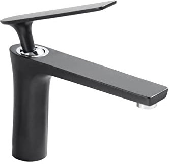 TAYEEU Badarmatur aus Messing mit einem Loch, weißer Einhand-Badarmatur, Badarmaturen Compatible with Waschbecken, 1 Loch weiß, Einloch-Badarmatur hoch, Schwarz A,Spültischmischer