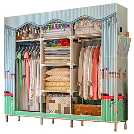 Kleiderschrank Tragbare Kleiderschränke aus Segeltuch, Faltbarer Schrank, Schrank-Aufbewahrungsorganisator mit Kleiderstange, Stoffbezug für Kleidung, Taschen, Schuhe,C-168x46x172cm