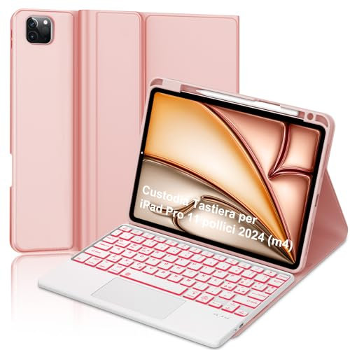 FOGARI Tastiera per iPad Pro 11 Pollici M2/M4 2024 con Touchpad, Keyboard Retroilluminata Italiano, Bluetooth Rimovibile Custodia con Tastiera per iPad Pro 11 (M2/M4) 2024, Oro Rosa