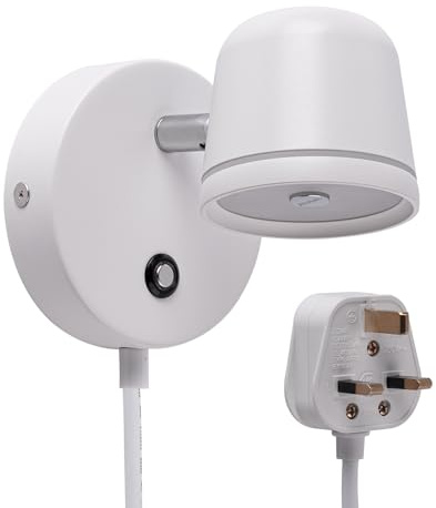 Aisilan Plug-in White Wall Light 3 Colour Temps - 5W Wall Sconce Dimmable Adjustable LED Wall Mounted Lights with Touch Switch for Bedroom Night Light, Wall Spotlight for Art