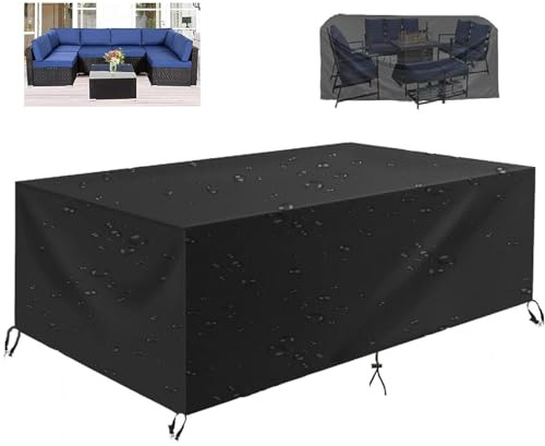 Rattan Garden Furniture Covers Waterproof Rectangular 125x70x85cm /LxWxH Large Cover for Rattan Furniture/Outdoor Furniture Covers/Garden Table Furniture Set Covers Anti-UV Rip Proof - Black
