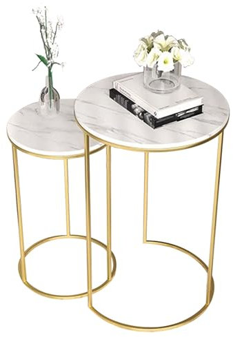 Drsyffsup Couchtisch-Set, 2 Stück, runde Satztische, Morden-Beistelltisch, stapelbare Sofa-Beistelltische mit Marmormuster, für kleine Räume/Wohnzimmer/Schlafzimmer, einfache Montage