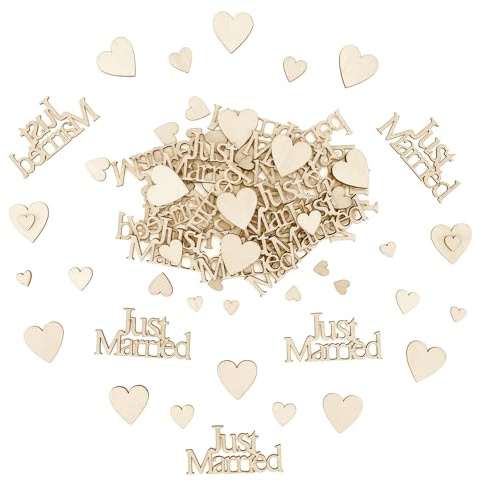 ParPix 80 Stück Holz Konfetti Hochzeit Deko, Tischdeko Hochzeit, Herz Streudeko Hochzeit,Just Married Hochzeits Konfetti,Hochzeitsdeko Tisch,Holzherzen Deko Hochzeits,Hochzeiten Tischdeko