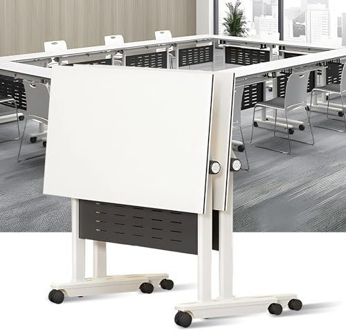 Schreibtisch Weiß Faltbare Konferenztisch mit Rollen,1er-Pack zusammenklappbarer Konferenztisch Besprechungstisch,Moderner Mobiler Schulungstisch,Geeignet für Büro,Besprechungsraum, Klassenzimmer