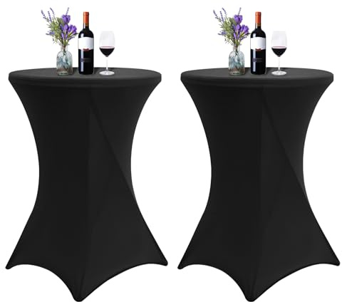 FXKS 2 Stück Stretch Stehtischhusse Schwarz Ø80–85 cm, Höhe 110 cm | Elastische Bistrotisch Husse, Blickdicht und Waschbar für Hochzeit, Catering, Messe und Empfang.
