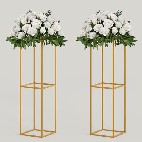 TEKXYZ Blumenständer, 2 Pcs 80 CM hoch Blumenständer, Metall Tafelaufsatz Stand, Gold Tafelaufsätze für Hochzeit, Event Party Requisiten, Patio Dekor