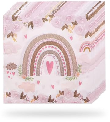 SULIUDAJI 20 Stück 33 x 33 cm Servietten Regenbogen Boho Regenbogen Servietten Einwege Blumen Servietten， Papierservietten Party Servietten für Babyparty Mädchen Kinder Geburtstag Party Tischdeko