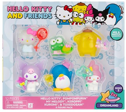Hello Kitty 2-Inch Figure 6 Pack – Collectible Mini Figures Set with Adorable Designs, Perfect for Play, Display, or Collecting Fans of All Ages