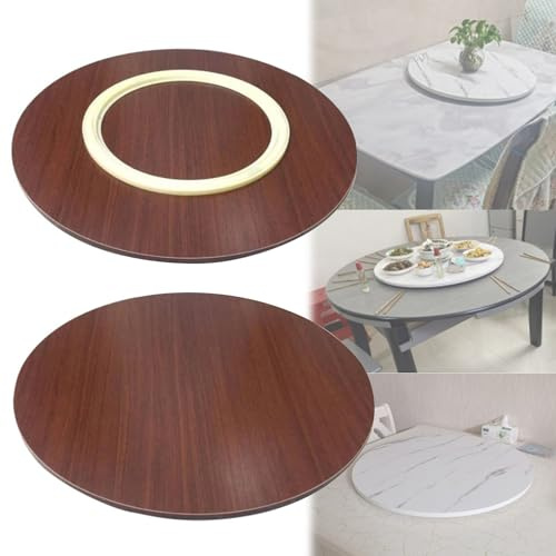 Grand plateau de service rotatif en bois de 70 cm pour cuisine et hôtel, plateau tournant à 360° avec roulements silencieux, rouge et marron, Ø 70 cm