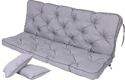 TexDeko® Ecolen Bankauflage mit Rückenlehne Outdoor 120x50x56cm Hell-Grau | Gartenschaukelkissen für Gartenbank mit Leinenoptik, wasserabweisend, UV-beständig, Polsterauflage mit Paspelrand