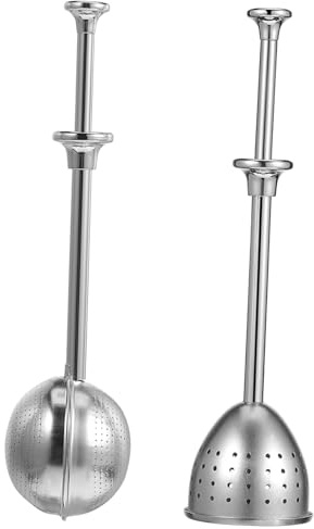 Passoire à Thé Inoxydable 304, Lot de 2, Argenté, pour Infusion | Infuseur Boule et Cône, Tige Longue, Maille Très Fine, Café, Thé en Vrac, Usage Polyvalent, Filtre Métallique