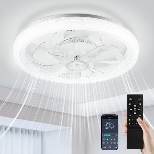 Litglobe Ceiling Fans with Lights and Remote,48cm Reversible Ceiling Fan Light with 6 Speeds,LED Dimmable Quiet Fan Ceiling Lamp,Low Profile Ceiling Fan for for Bedroom Living Room Office