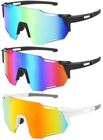 Mineup Occhiali Da Ciclismo, 3 PCS Occhiali Ciclismo Uomo, Occhiali Da Sole Da Ciclismo, Occhiali Da Bicicletta Anti-Uv, Protezione UV400 Occhiali Da Sole Sportivi, Per Ciclismo Corsa Sci Alpinismo