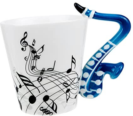 ABOOFAN Decorative Drinking Cup Music Mug 400ml Blue Saxophone Office Home Restaurant