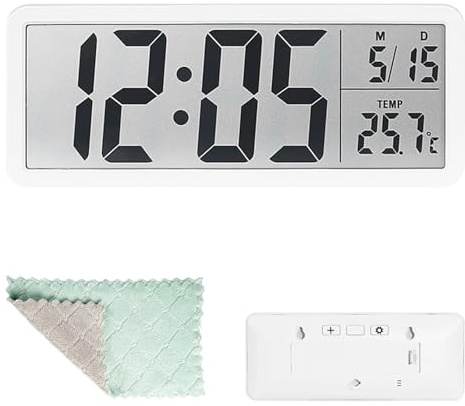 Digital Clock Wall, Digital Wall Clock Battery Operated, Clocks with Temperature and Humidity, Creative Modern, Numeral Battery Operated, 20cm Bedside, Silent Kids Clocks for Bedroom, Office, White