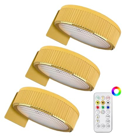 MWZBTG 3 Piezas Foco Para Cuadros Sin Cable Lampara Pared Bateria,Lámpara De Pintura De Imagen Aplique Luz Cuadro Con Mando A Distancia,Luces Vitrina LED Inalámbrica Con 3 Modos De Iluminación 9x2.8cm