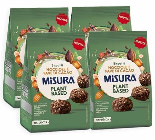 4X Misura Naturicca Plant Based Biscotti Integrali alle Nocciole e Fave di Cacao 260g