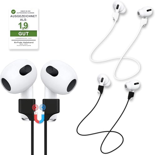 rootful.® 2X Magnetisches AirPods Halteband [ZUVERLÄSSIG] Halterung für Sport, Reisen UVM. Zubehör - AirPods Straps aus weichem Silikon kompatibel mit 1, 2, 3, 4 Pro 1, 2, 3