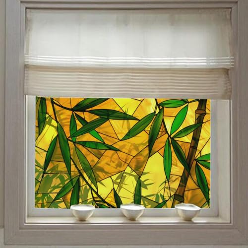 Vinilos para Cristales 75x200cm Bambú Amarillo Vinilo Adhesivo Cristal Ventana Privacidad,Vinilo Translucido para Ventanas,Lámina Privacidad Ventana Window Film Anti UV
