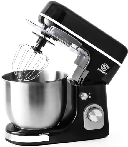 SUPERLEX Stand Mixer 5L Food Mixer 8 Speeds and Pulse 1300W Electric Kitchen Mixers with Stainless Steel Bowl for Baking Bread Cakes Whisk Dough Hook and Beater Attachments