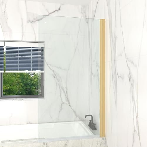 T&K Duschwand für Badewanne 80x140cm Golden Badewannenwand Faltbar Quadratische Kante 5MM gehärtetes Sicherheitsglas beidseitig leicht zu reinigen Badewannenaufsatz Duschabtrennung für Badewanne