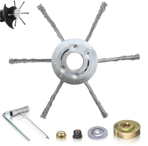 Gas Trimmer Head – Universal Steel Wire Weed Eater Blade for 1 Mounting Hole Petrol Weed Eater, 7 6 Blades Heavy-Duty Replacement, Fits Stihl, Husqvarna, Echo + Install Kit