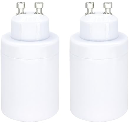 2 Pack GU10 to E26 Adapters, ATREFUU GU10 2-pin Base to E26 Medium Base Light Bulb Socket Adapters for Track Lights, Wall Lights and Pendant Lights, 2pcs