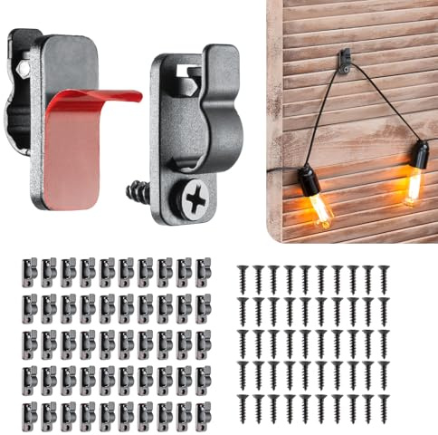 TAGMEIU 50PCS Hooks for Garden Lights Adhesive Screw Outdoor Hooks | Outdoor Light Hooks For Fence Patio Christmas Outdoor Hanging Strong Weather Resistant Mounting Hooks