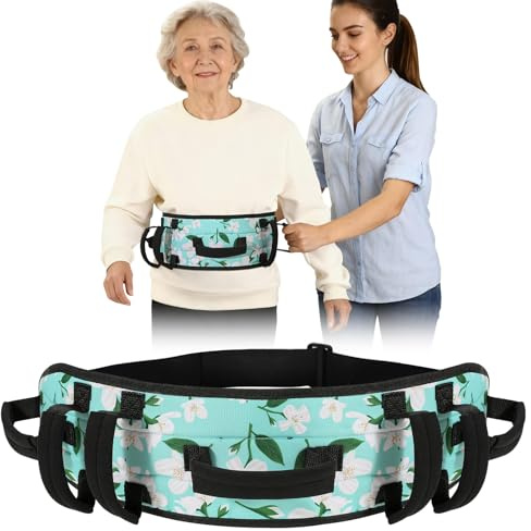 Rhino Valley Gait Belt Transfer Belt for Senior with 7 Handles, 59 Anti-Slip Transfer Belt for Elderly, Lift Belt with Quick Release Buckle, Medical Nursing Safety Patient Assist, Green Lily